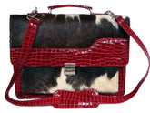 Stylish Red Crocodile Pattern Cowhide Laptop Bag with Matching Strap - Handcrafted Unique Design for Women in Multi-Colour - Button Closure