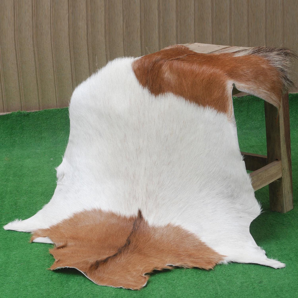 Luxurious Brown & White Goat Skin Rug - Eco-Friendly Handmade Floor Rug with Unique Variations, Soft & Hypoallergenic - Non-Shedding - Durable - Celestial Leather Limited