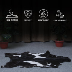 Luxury Black & White Graphic Pattern Goat Skin Rug, Hypoallergenic - Non-Shedding, Modern Sophistication, Sustainable - Eco-Friendly