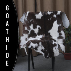 Luxurious Brown and White Goat Hide Rug - Premium Hair-On Rug with Unique Patterns and Non-Slip Suede Back - Sustainable and Eco-Friendly