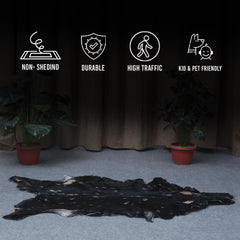 Luxury Black and Brown Goat Hide Rug - Premium Natural Hair-On Goat Skin Rug for Elegant Home Decor