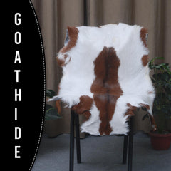Luxury Brown and White Goat Hide Rug - Premium Hair-on Goatskin Rug - Eco-Friendly and Handcrafted - Hypoallergenic - Non-Slip Suede Back