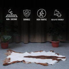 Luxury Brown and White Goat Hide Rug - Premium Hair-on Goatskin Rug - Eco-Friendly and Handcrafted - Hypoallergenic - Non-Slip Suede Back