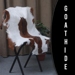 Luxury Brown and White Goat Hide Rug - Premium Hair-on Goatskin Rug - Eco-Friendly and Handcrafted - Hypoallergenic - Non-Slip Suede Back