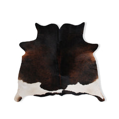 Exquisite Dark Brown and White Cowhide Rug for Elegant Living Room Decor - Small Size, Hypoallergenic, Non-Shedding, Free UK Shipping