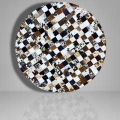 Luxurious Handmade Round Cowhide Patchwork Rug – Genuine Hair-On Hide Micro-Square Leather Floor Rug (9 sq ft)