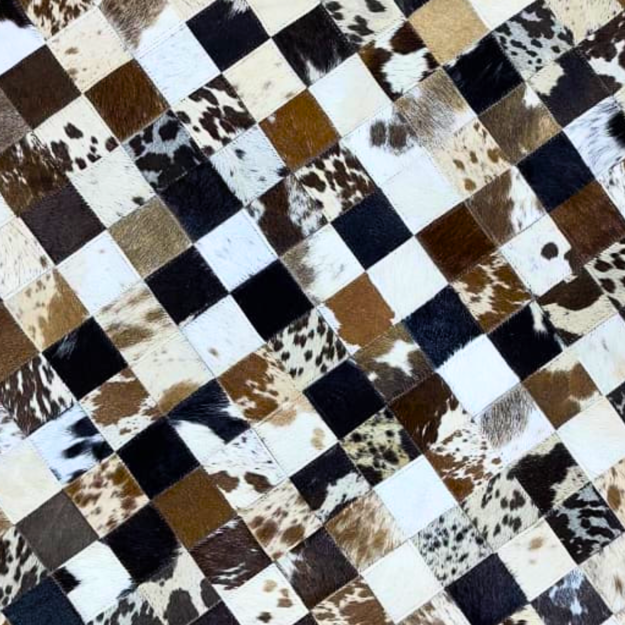 Luxurious Handmade Round Cowhide Patchwork Rug – Genuine Hair-On Hide Micro-Square Leather Floor Rug (9 sq ft)