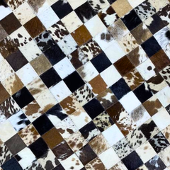 Luxurious Handmade Round Cowhide Patchwork Rug – Genuine Hair-On Hide Micro-Square Leather Floor Rug (9 sq ft)