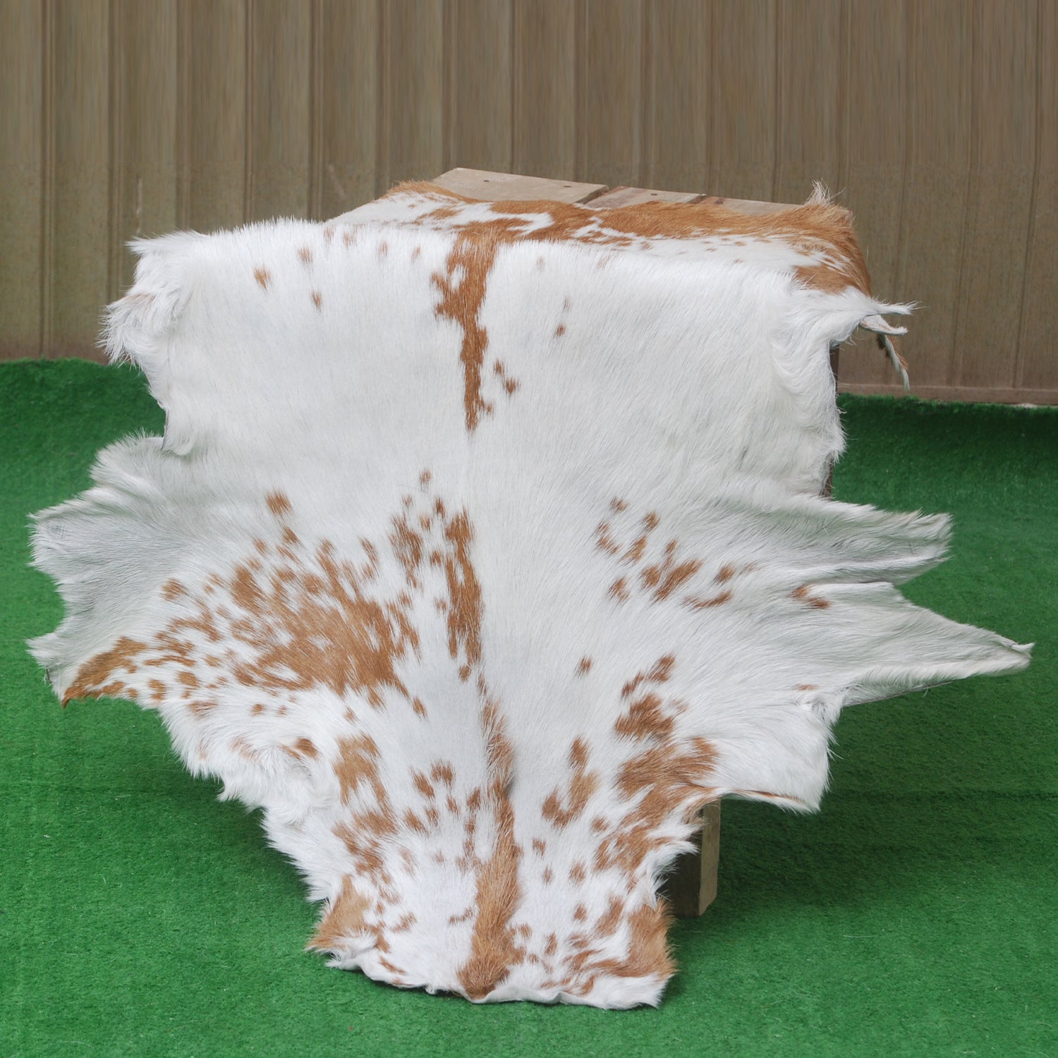 Luxurious Brown & White Genuine Goat Skin Rug for Home Décor