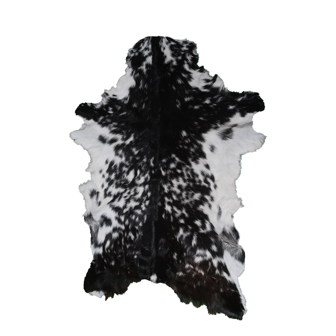Modern Sophistication: Genuine Black and White Goat Skin Throw Rug for Home Decor - Non-Slippery Back, Hypoallergenic, and Unique Natural