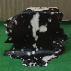 Premium Black and White Goat Skin Rug - Genuine Hair-On Leather for Home Décor