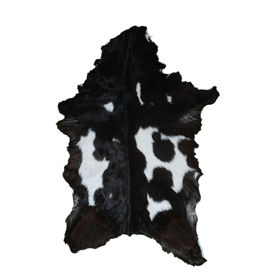 Premium Black and White Goat Skin Rug - Genuine Hair-On Leather for Home Décor