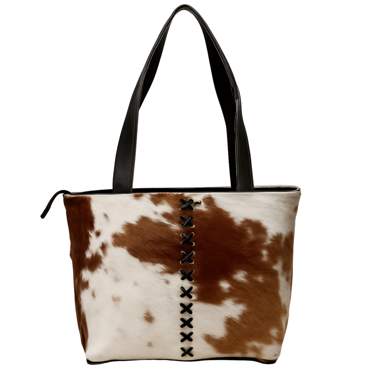 Brown & White Cowhide Shoulder Bag - Handmade Leather Tote for Women, Stylish Daily Handbag with Natural Animal Print, Fast Shipping