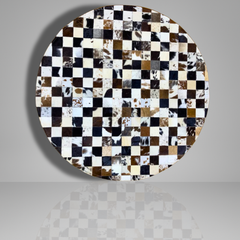 Luxurious Handmade Round Cowhide Patchwork Rug – Genuine Hair-On Hide Micro-Square Leather Floor Rug (9 sq ft)