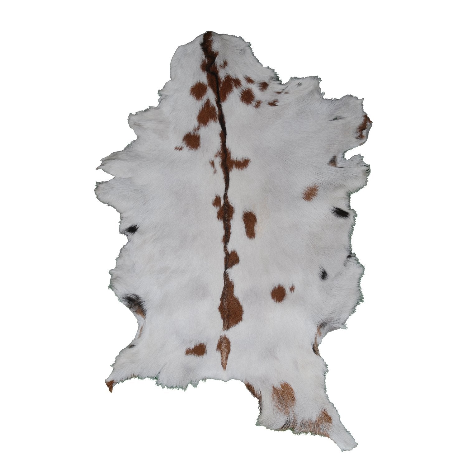 Luxurious Brown and White Goat Hide Rug - Premium Hair-On Goat Skin Rug - Natural, Sustainable, and Handcrafted Beauty