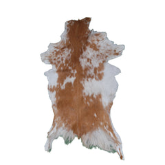 Brown and White Handmade Goat Skin Rug – Classic Elegance for Your Home