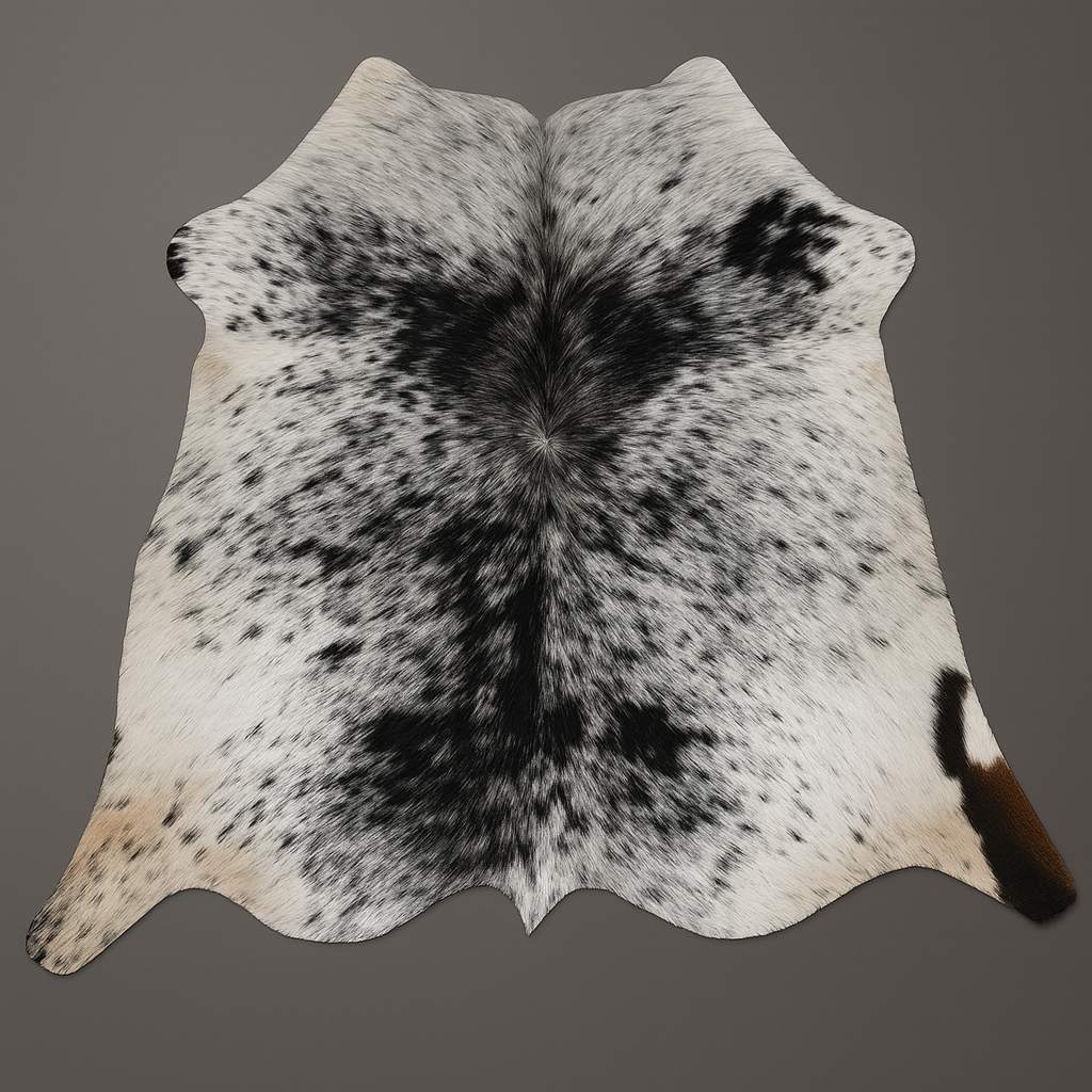 Luxurious Bold Grey & White Cowhide Rug | Medium Size | Hypoallergenic - Non-Slip | Handcrafted Natural Hide | Unique Black - White Markings