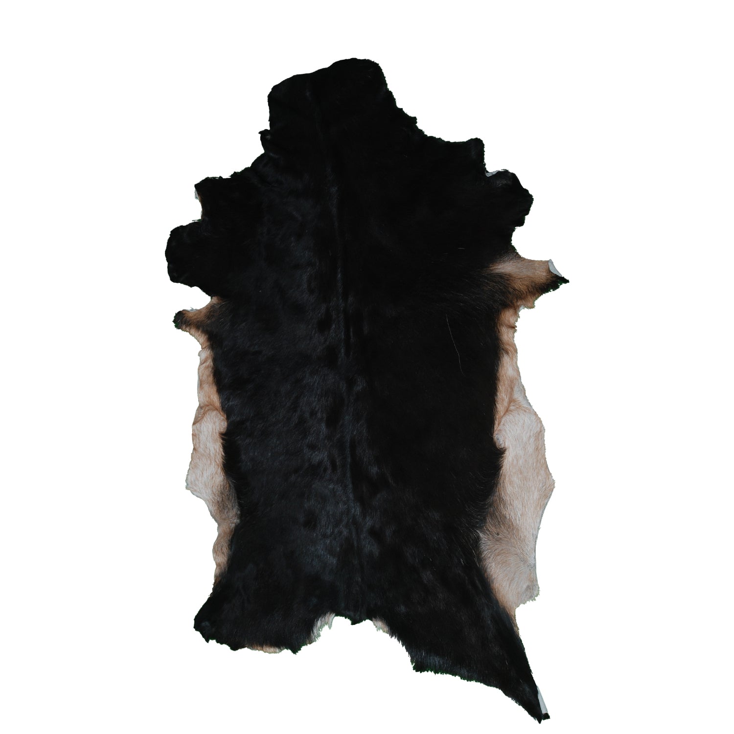 Black and Brown Handmade Goat Skin Rug – Rustic Charm for Your Home