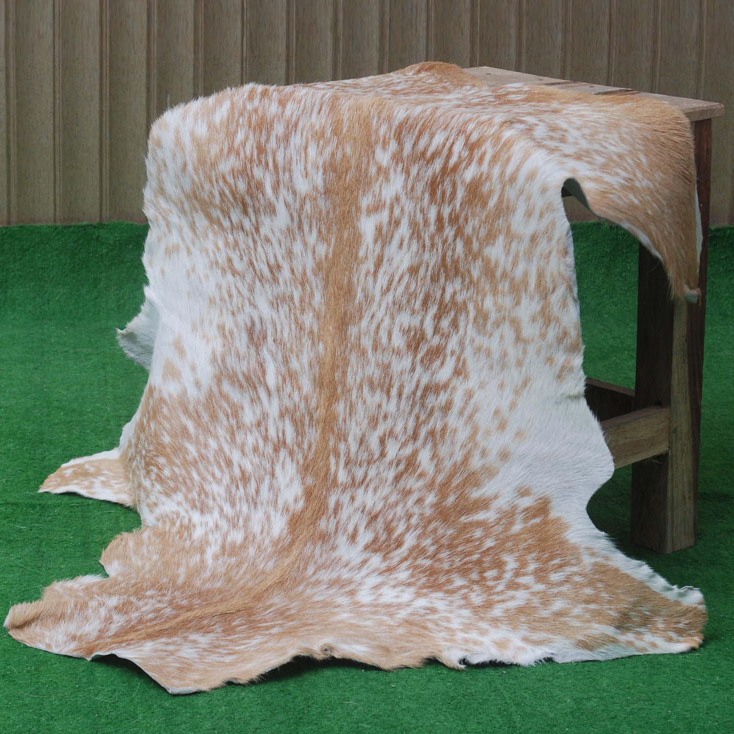 Rustic Brown and White Goat Skin Rug - Unique Pattern for Modern and Classic Décor