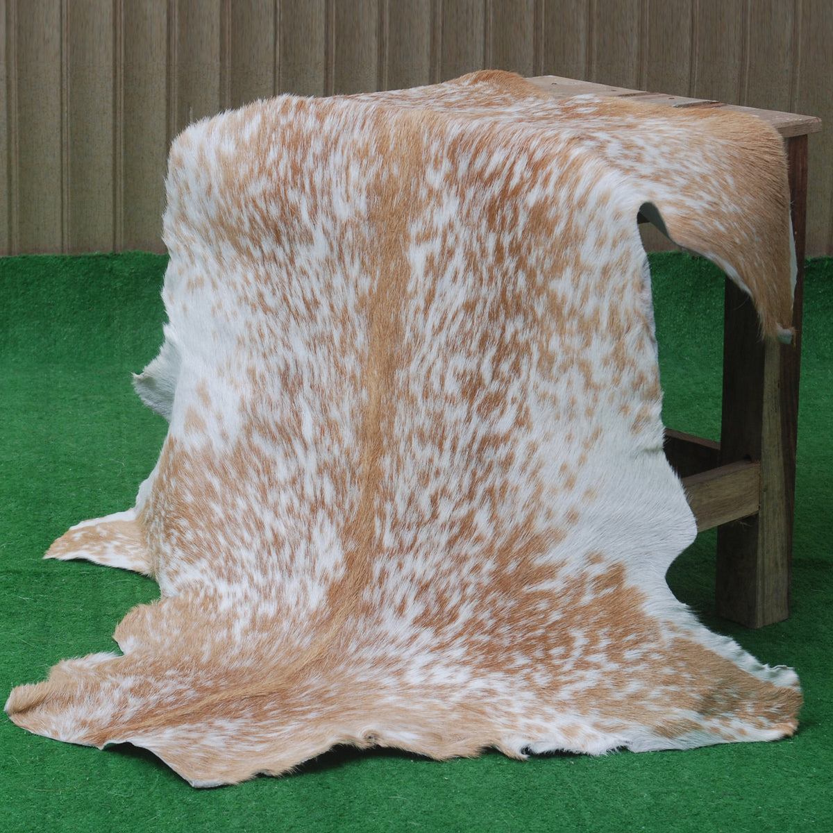 Rustic Brown and White Goat Skin Rug - Unique Pattern for Modern and Classic Décor