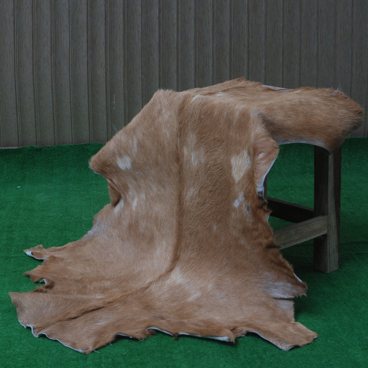 Luxurious Brown and White Goat Hide Rug - Natural Hair-On Leather for Home Styling