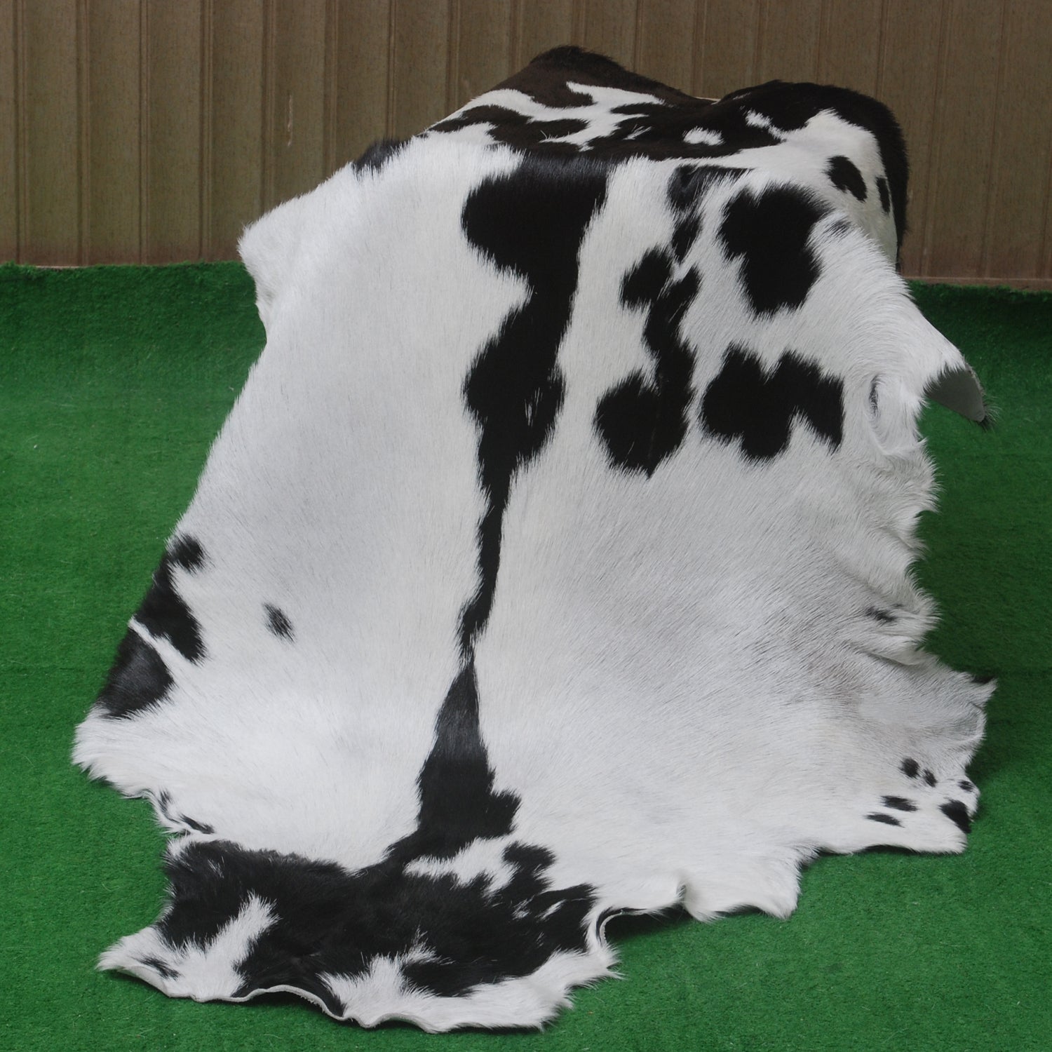 Handcrafted Black and White Goat Skin Rug - Soft and Durable Hair-On Leather
