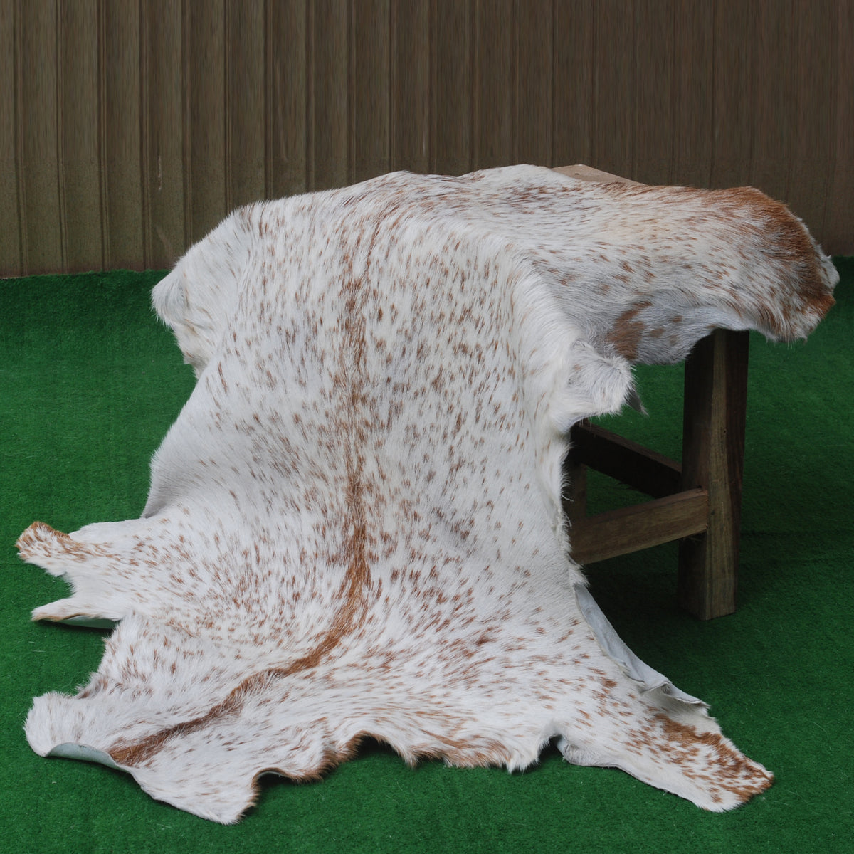 Rustic Brown and White Goat Skin Rug - Unique Pattern for Modern and Classic Décor