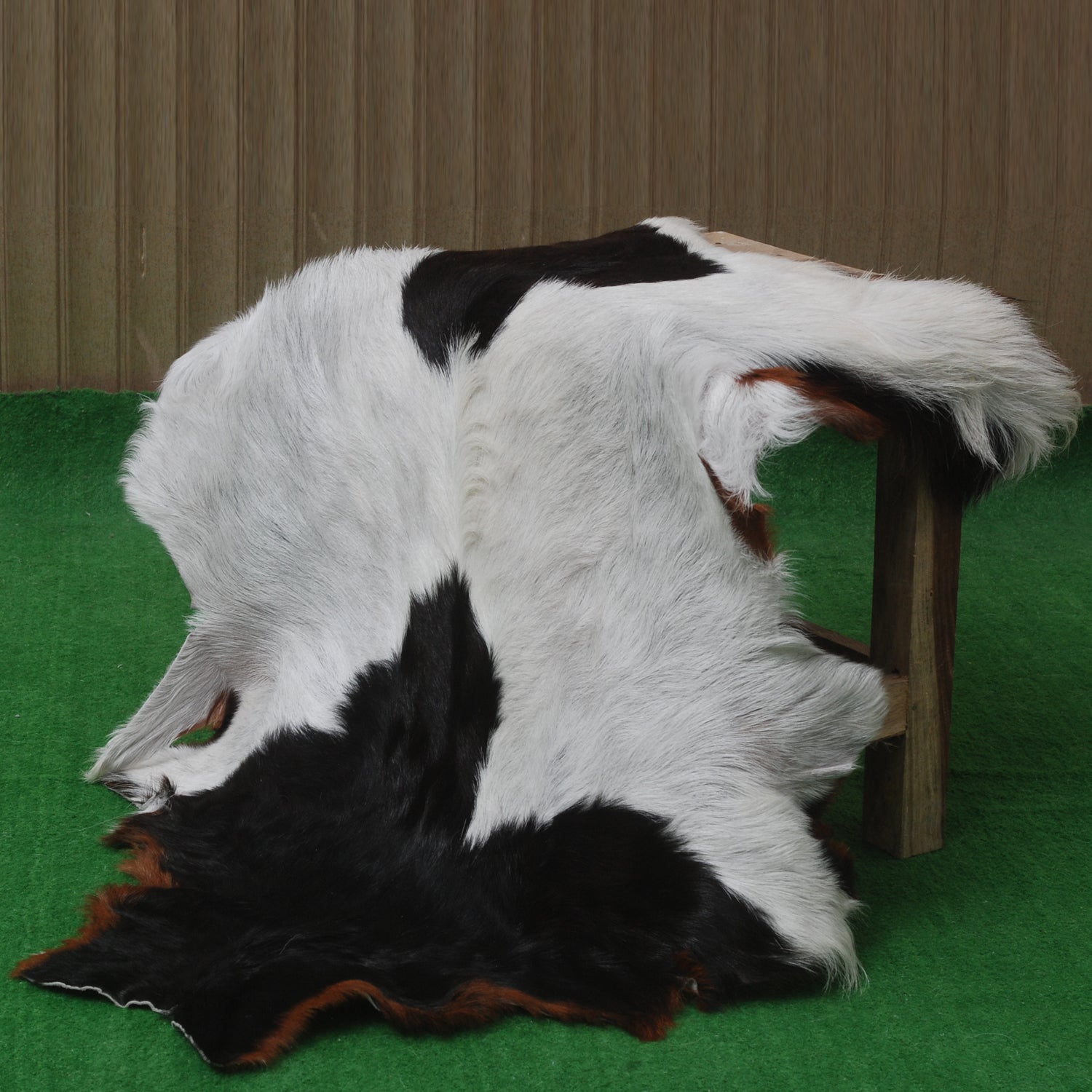 Handcrafted Black and White Goat Skin Rug - Soft and Durable Hair-On Leather