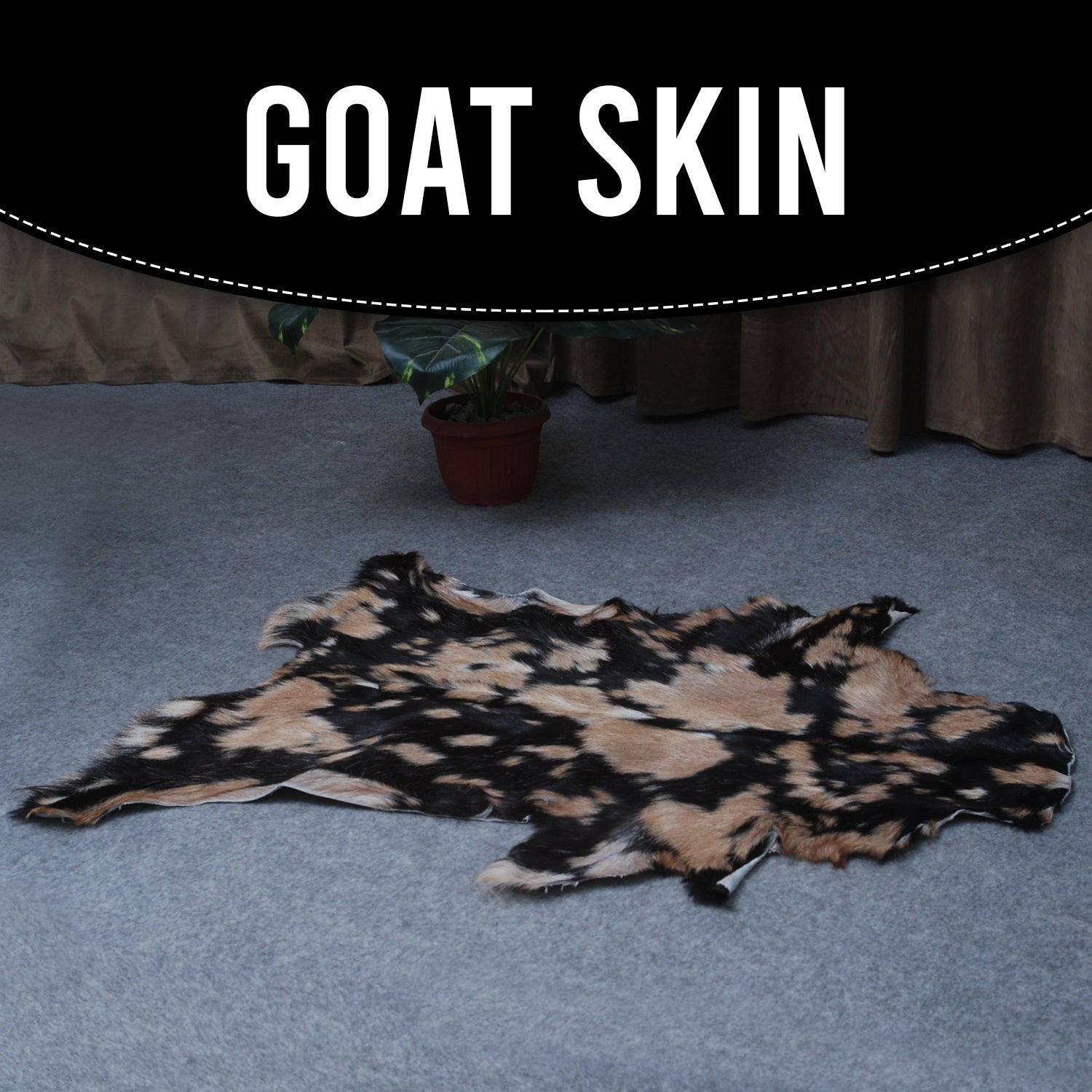 Natural Tri-Color Goat Hide Rug - Luxurious Accent for Rustic and Modern Spaces