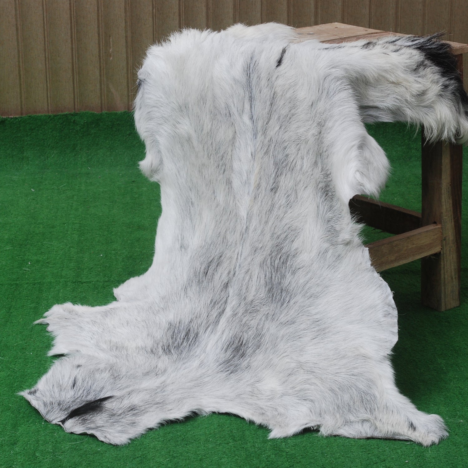 Grey and White Handmade Goat Skin Rug – Natural Luxury for Your Home