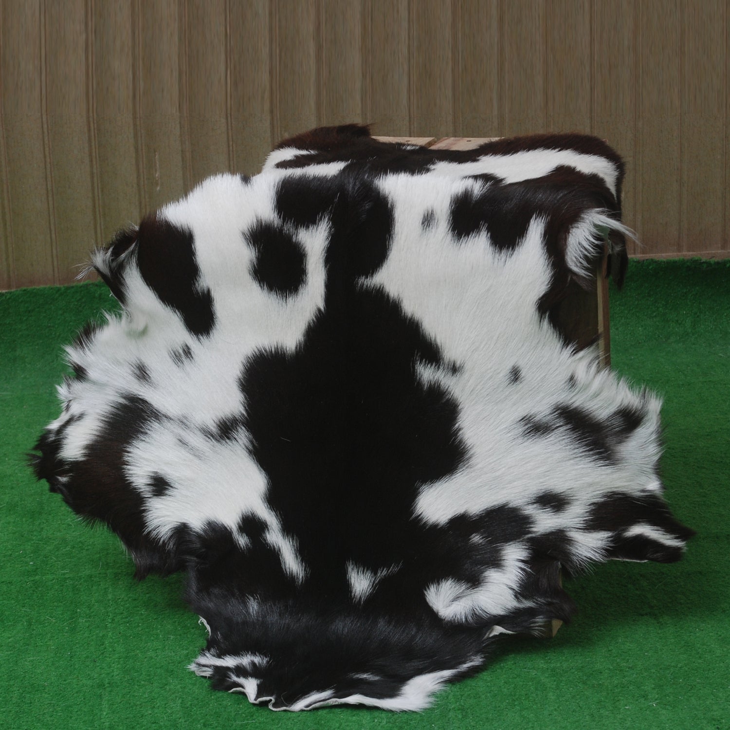 Elegant Black and White Goat Hide Rug - Perfect Accent for Any Room
