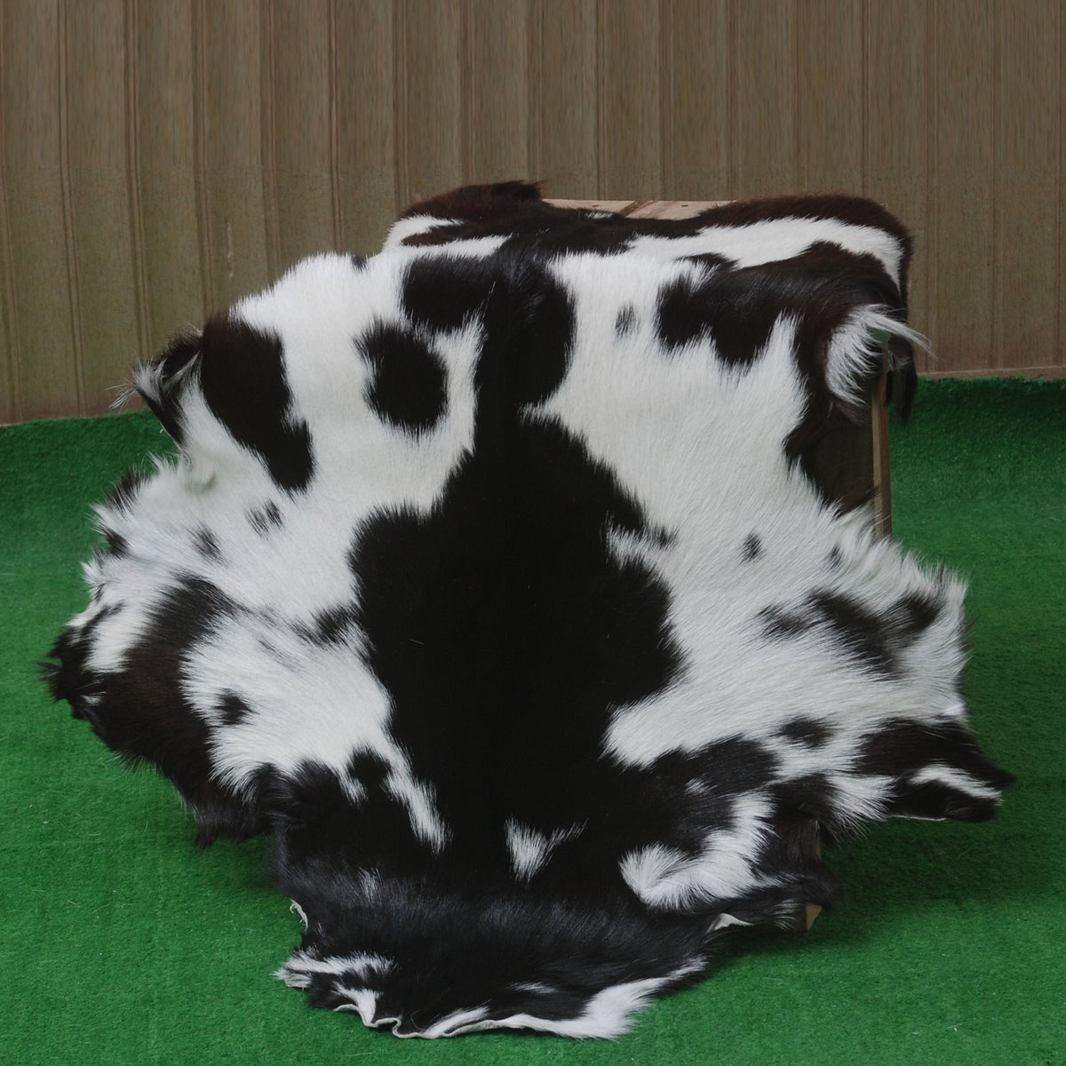 Elegant Black and White Goat Hide Rug - Perfect Accent for Any Room
