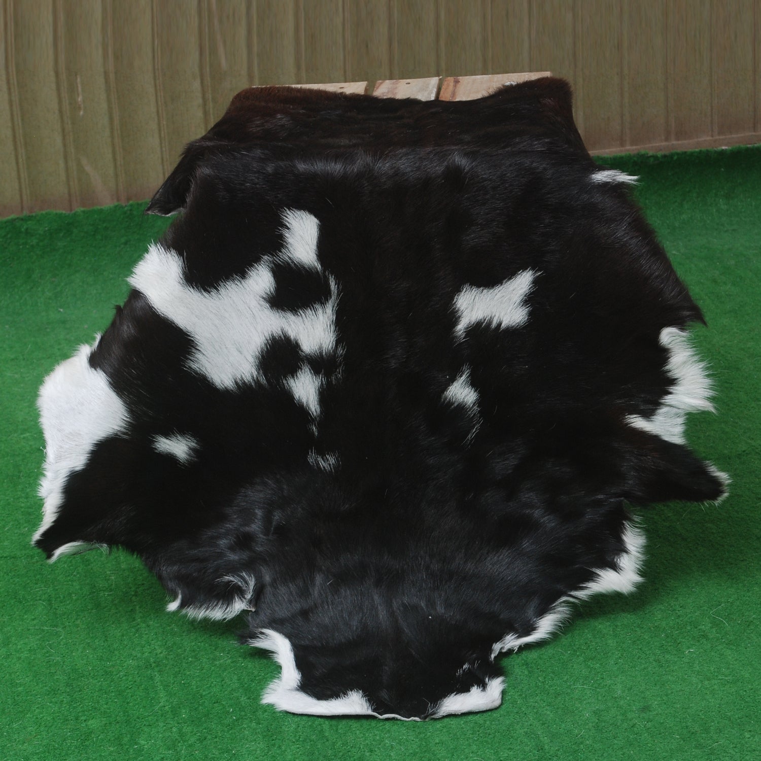 Elegant Black and White Goat Hide Rug - Perfect Accent for Any Room