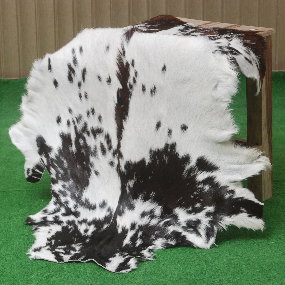 Black and White Handmade Goat Skin Rug – Rustic Charm for Your Home