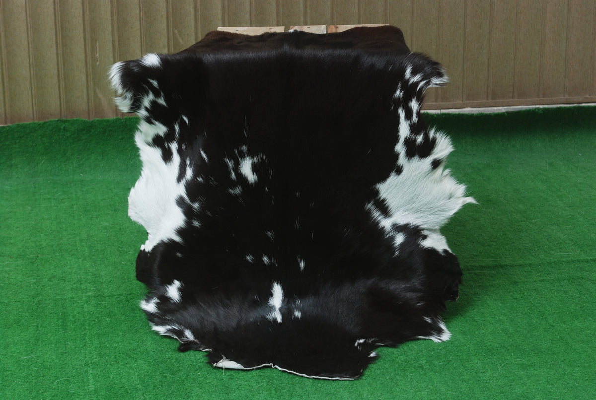 Striped Goat Skin Throw Rug - Genuine Black & White Animal Skin Goathide - Natural - Non-slippery Back - Hypoallergenic - Sustainable - Celestial Leather Limited