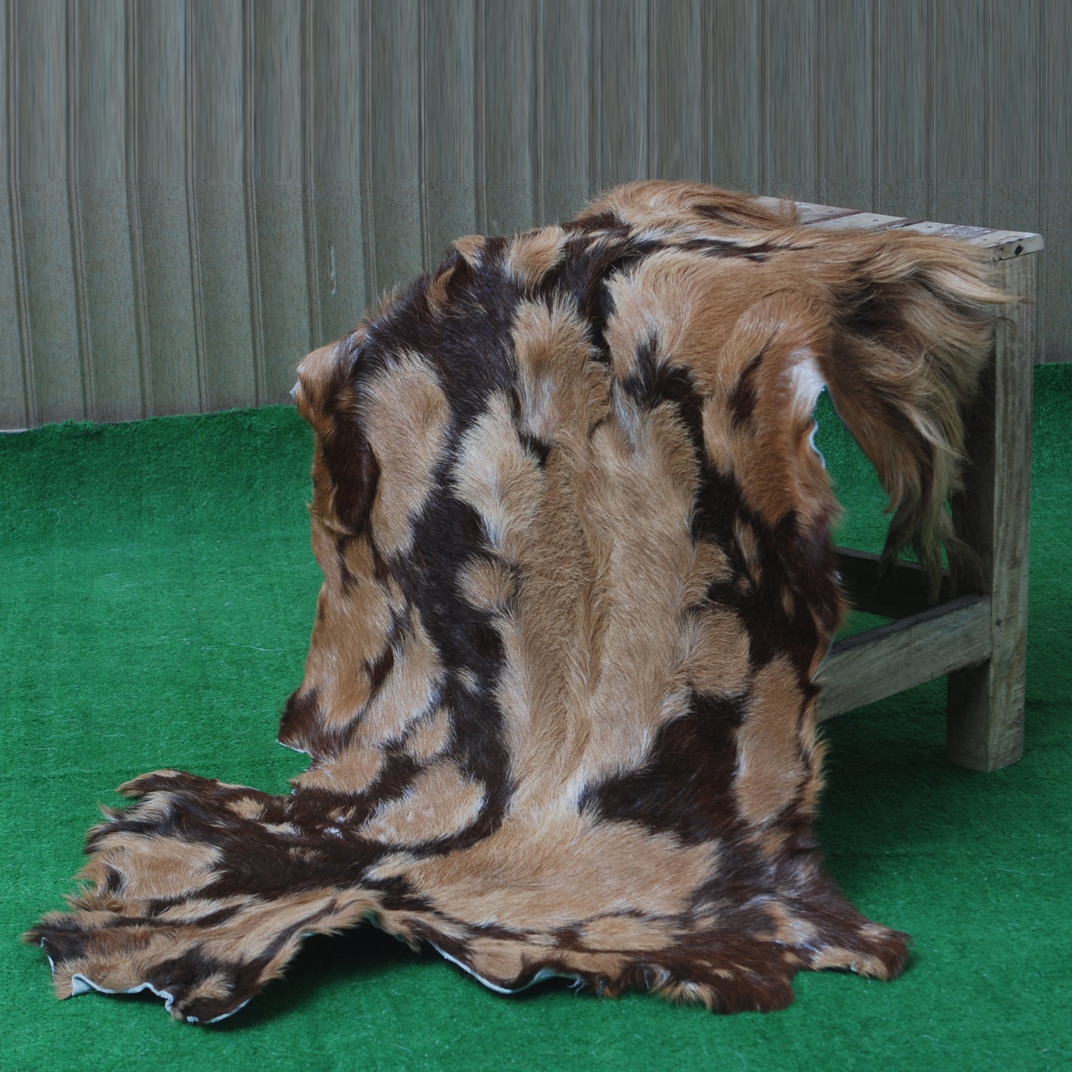 Handcrafted Tri-Color Goat Skin Rug - Soft and Durable for Elegant Interiors