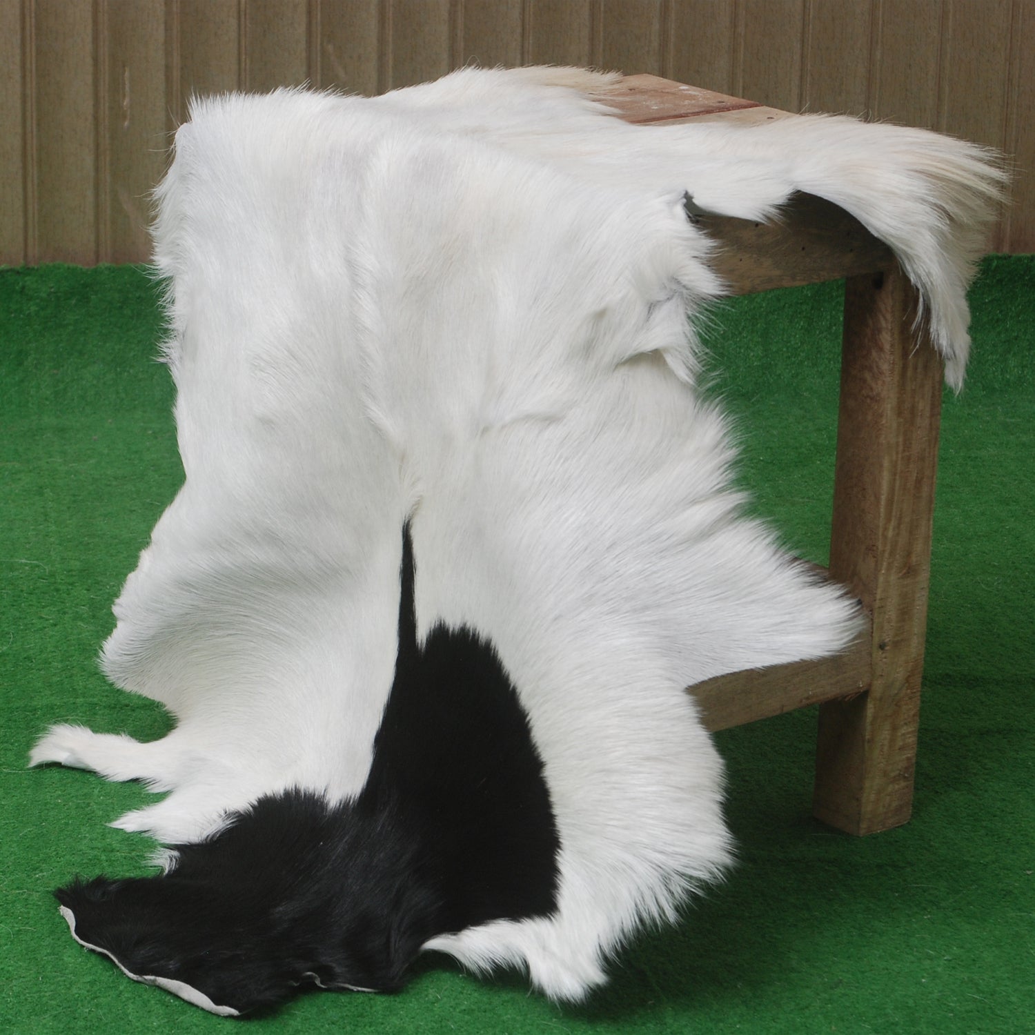 Rustic Black and White Goat Hide Rug - Perfect for Floor or Wall Décor