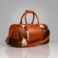 Luxurious Cowhide Leather Travel Duffle Bag with Genuine Full Grain Accents & Natural Pony Hair Fur Finish