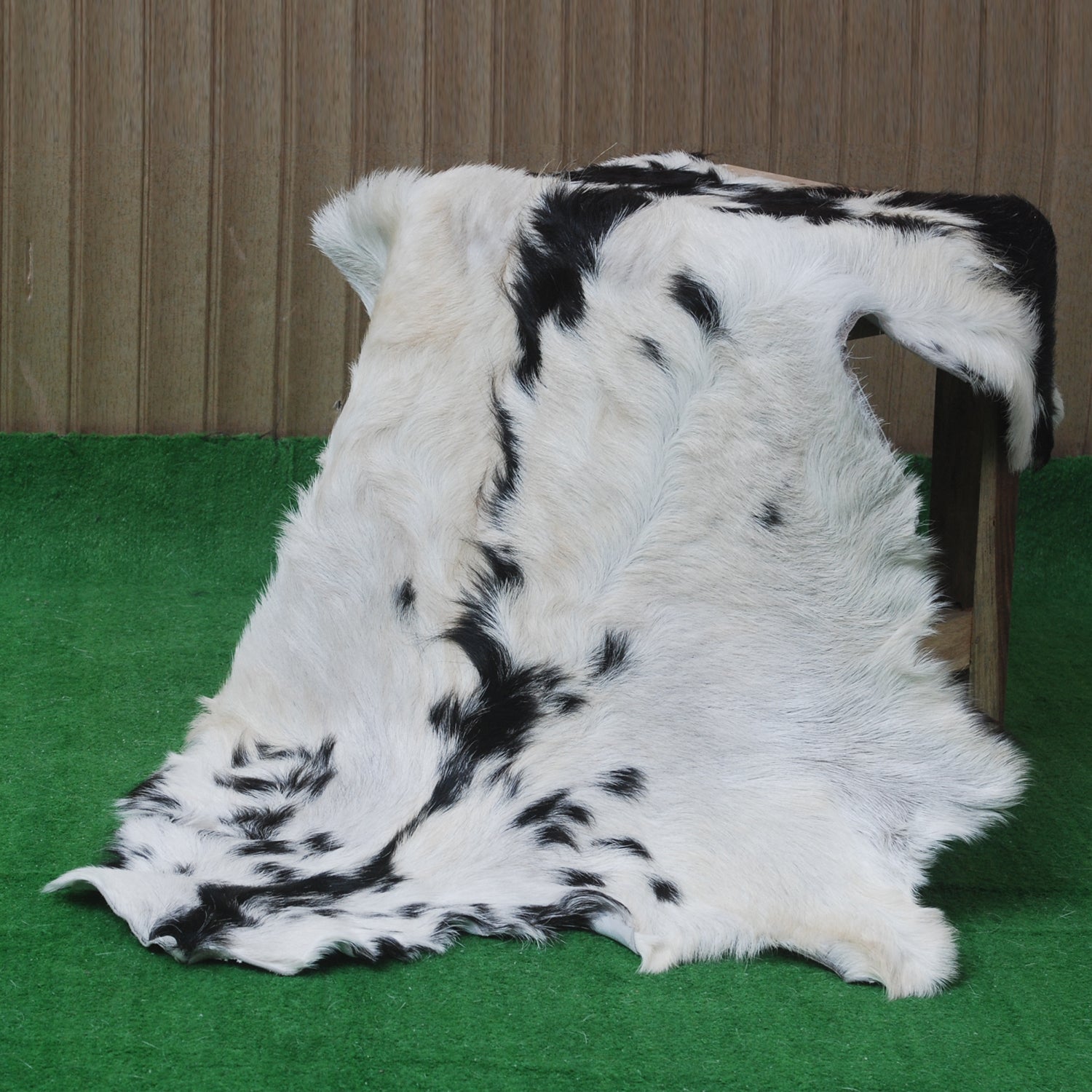 Luxurious Black and White Goat Skin Rug - Natural Hair-On Leather for Home Styling