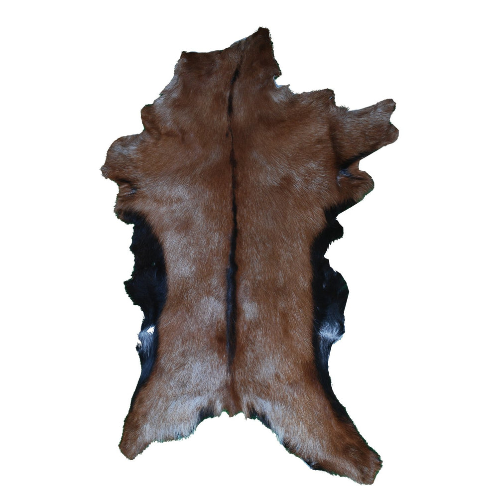 Luxurious Brown and Black Goat Hide Rug with Unique Patterns and Non-Slip Suede Back - Sustainable Eco-Friendly Accent Piece - Celestial Leather Limited