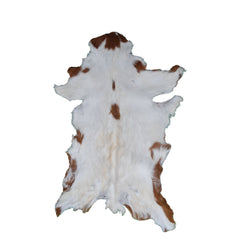 Luxury Brown and White Goat Hide Rug | Premium Hair-On Skin | Non-Slip Suede Back | Sustainable & Eco-Friendly | Handcrafted Elegance