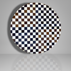 Luxurious Handmade Round Cowhide Patchwork Rug – Genuine Hair-On Hide Micro-Square Checkerboard Leather Floor Rug (9 sq ft)