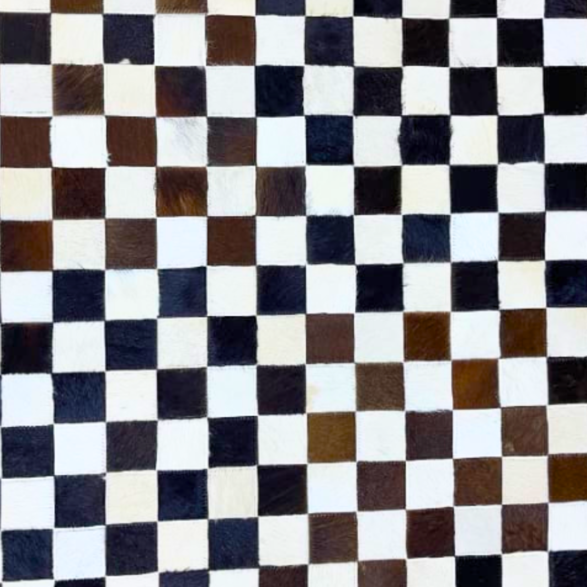 Luxurious Handmade Round Cowhide Patchwork Rug – Genuine Hair-On Hide Micro-Square Checkerboard Leather Floor Rug (9 sq ft)