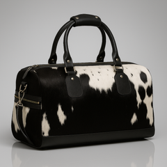 Handcrafted Cowhide Leather Travel Duffle with Pony Hair Finish - Stylish & Durable Shoulder Tote Bag for Men - Women