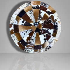 Luxurious Handmade Round Cowhide Patchwork Rug – Genuine Hair-On Hide Rustic Radial Leather Floor Rug (9 sq ft)