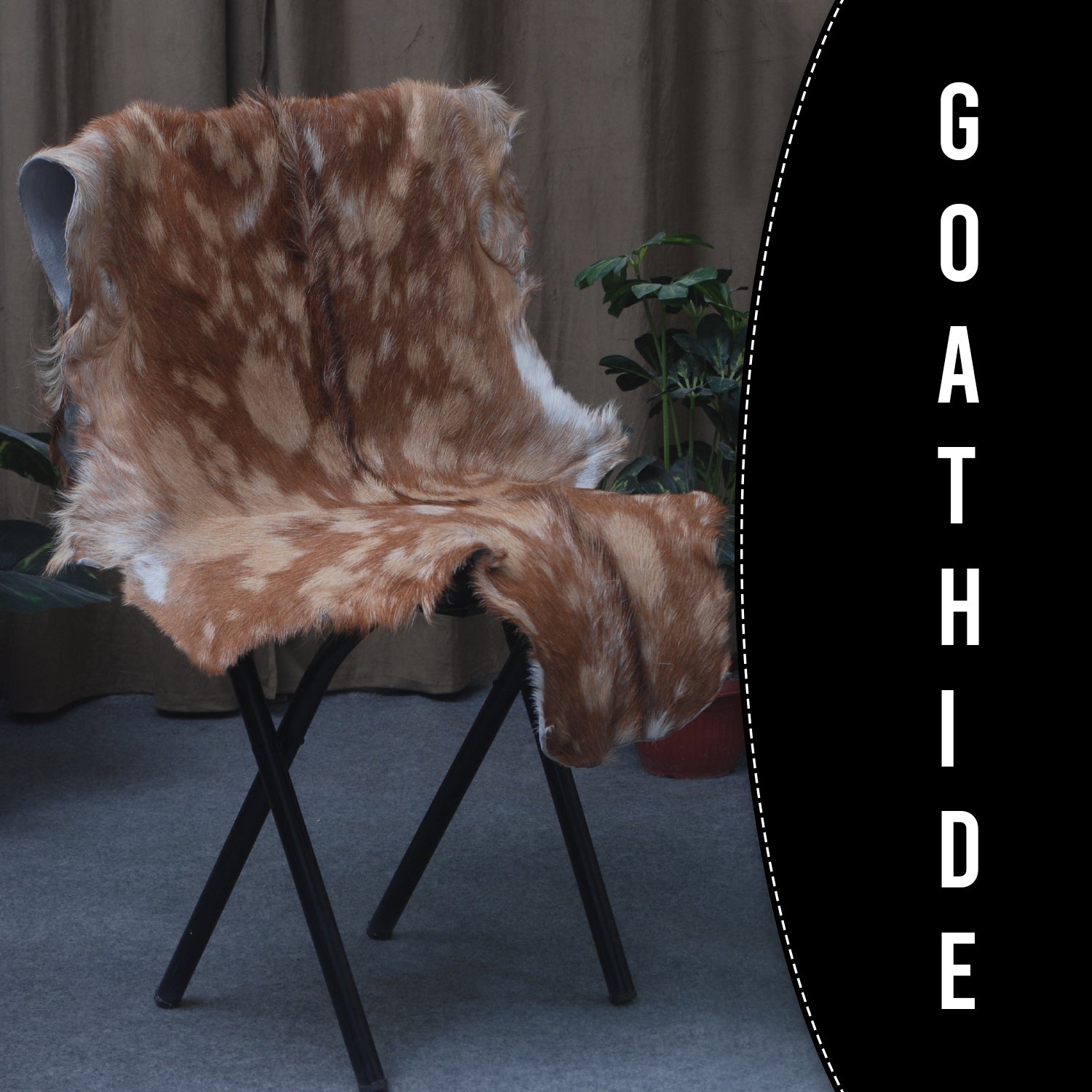 Premium Brown and White Goat Skin Rug - Genuine Hair-On Leather for Rustic Décor