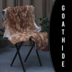 Premium Brown and White Goat Skin Rug - Genuine Hair-On Leather for Rustic Décor