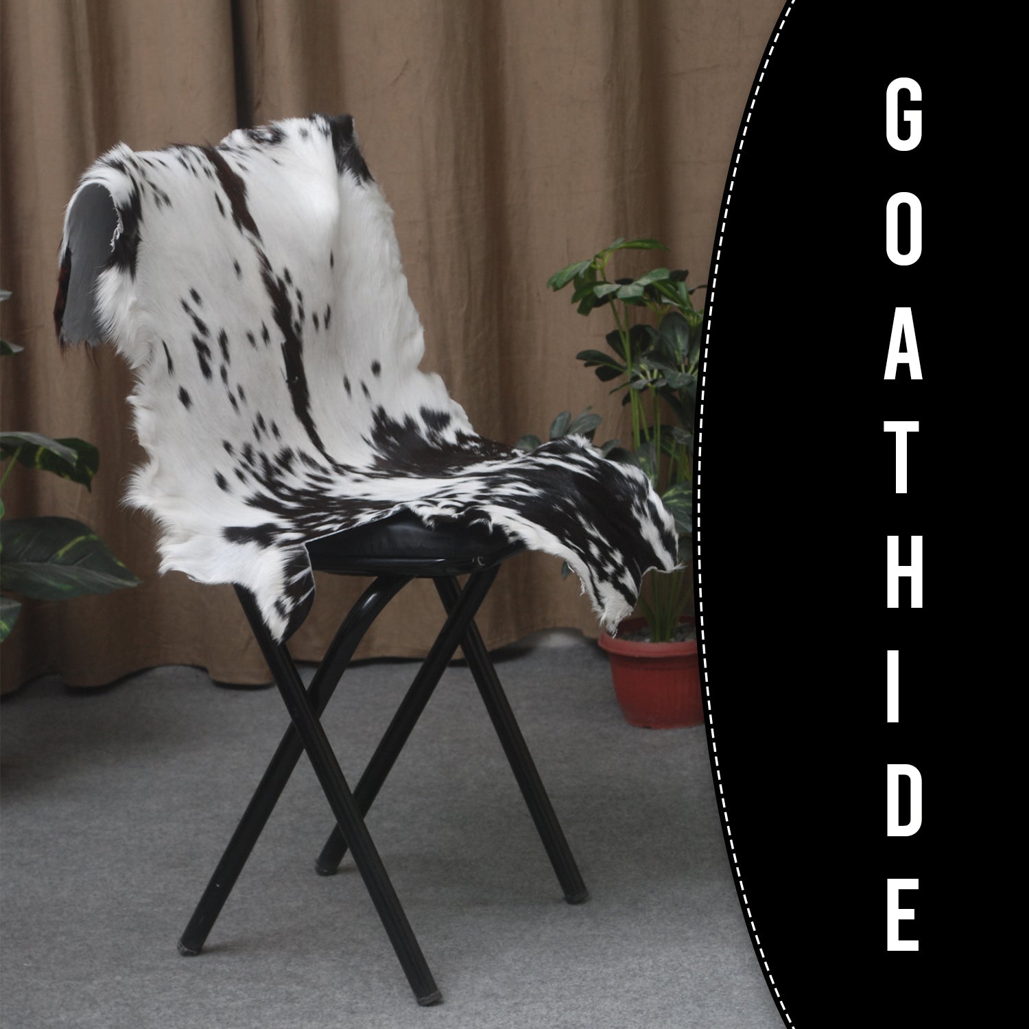 Black and White Handmade Goat Skin Rug – Rustic Charm for Your Home