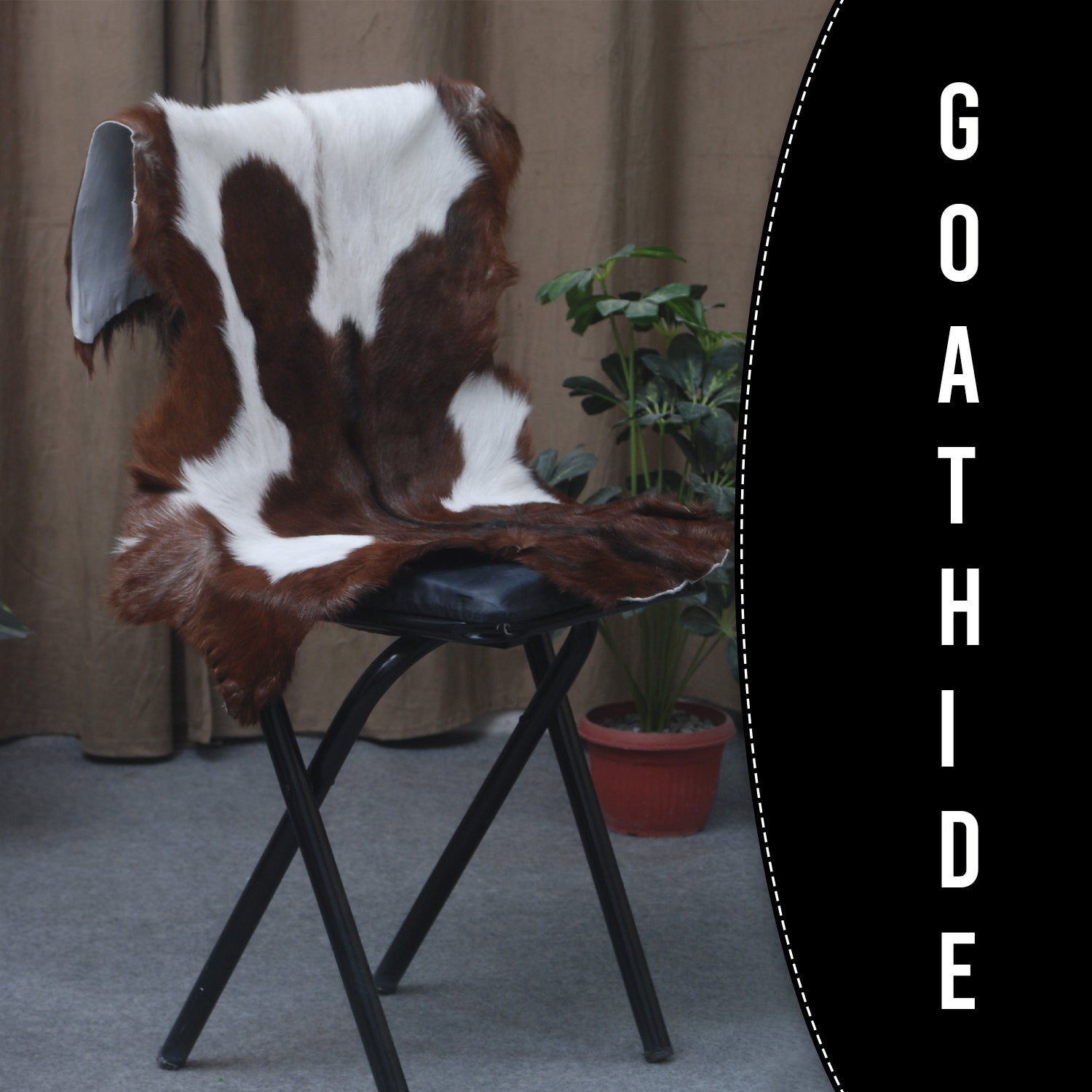 Luxurious Dark Brown Goat Skin Rug - Genuine Hair-On Leather for Elegant Décor