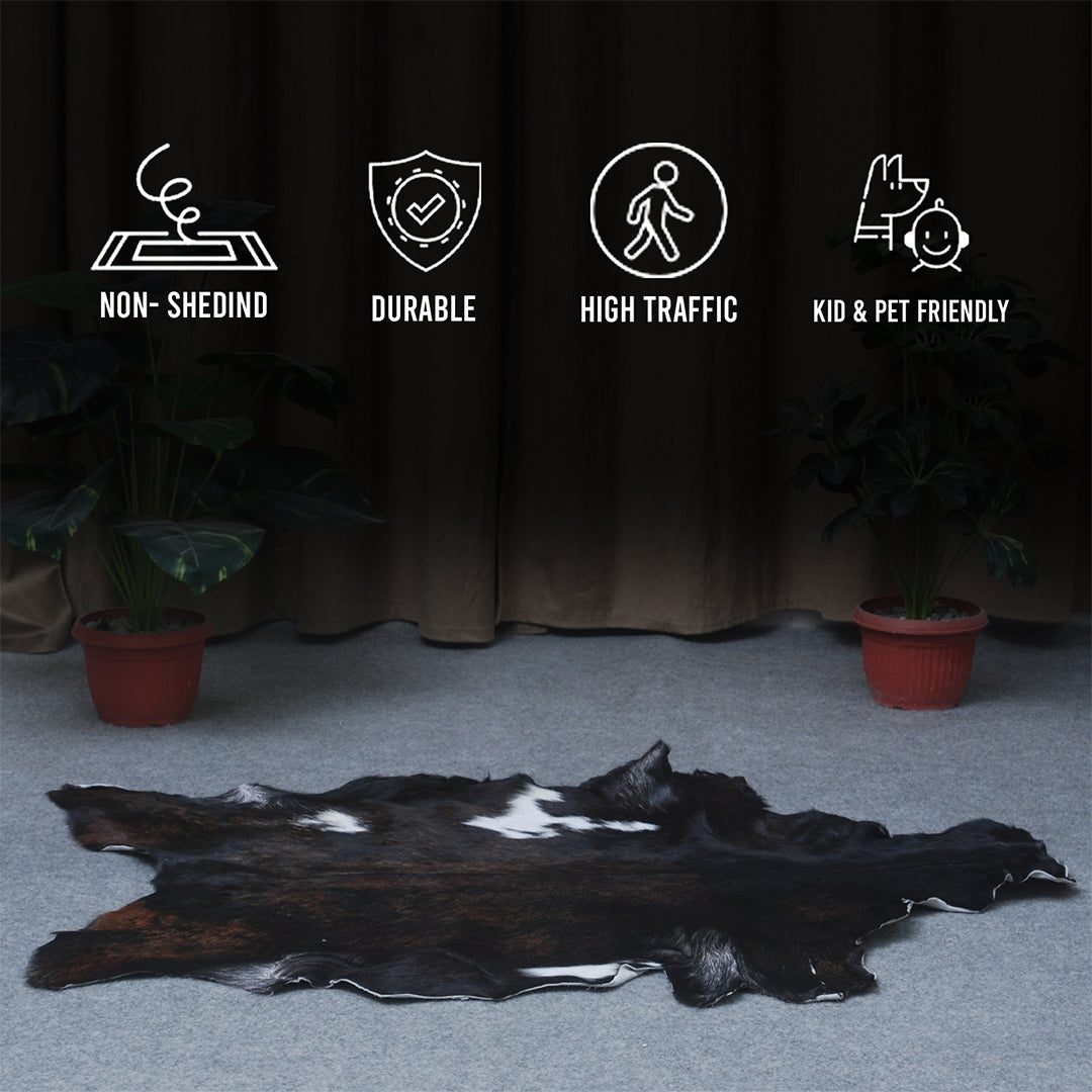 Luxurious Black & White Goat Skin Rug - Handmade, Soft & Hypoallergenic - Eco-friendly, Non-shedding, Unique Art Piece for Home Décor